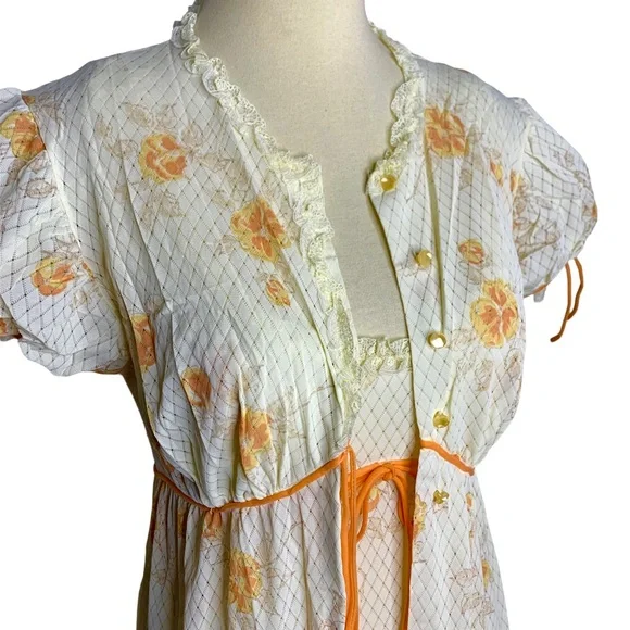 Vintage floral peignoir nightgown/robe 2 piece set, S - Picture 6 of 14
